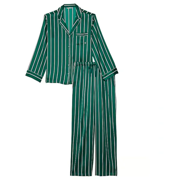 ✨️SOLD✨️💚Victoria's Secret Satin Long Sleeve Pajama Set L💚 - Picture 3 of 4